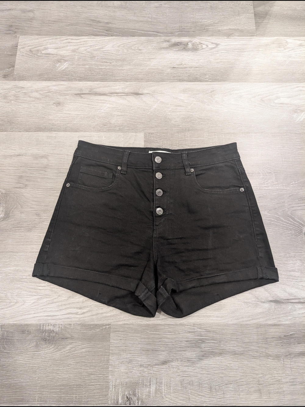 Dynamite High-Waisted Button-Fly Denim Shorts - Black
